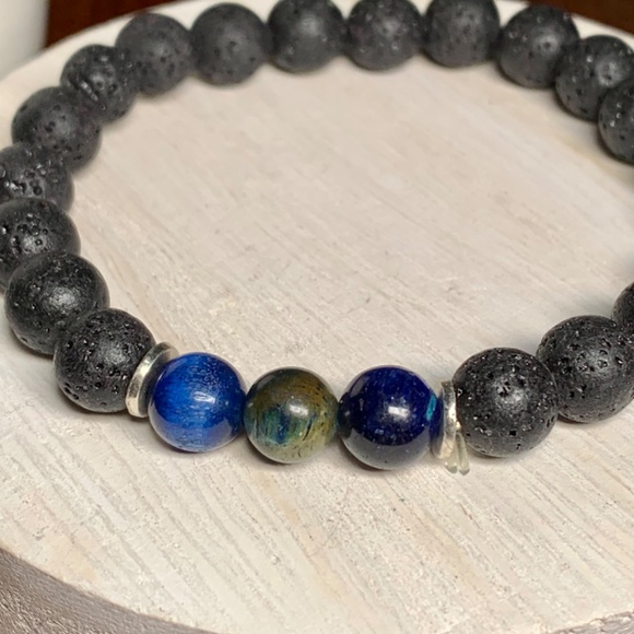 Dark Blue Tiger’s Eye Stone and Natural Lava Rock Diffuser Bracelet - Picture 5 of 5